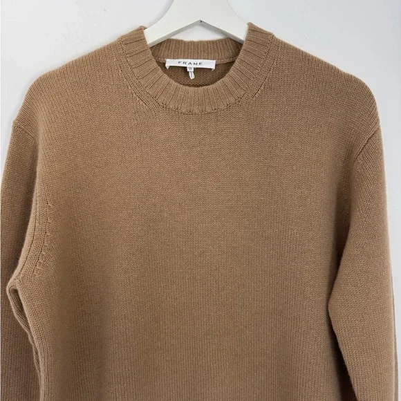 Frame XS Camel Tan Oversized Cashmere Crew Sweater